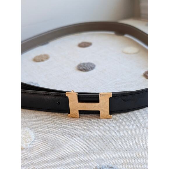 Hermes H Belt Buckle & Reversible Leather Strap 32 mm Safari/Noir 90 CM - Picture 4 of 10